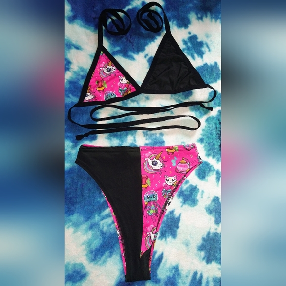 NWOT The Lyte Couture Black And Pink Cartoon Festival Set ~ Sz M - Picture 2 of 4